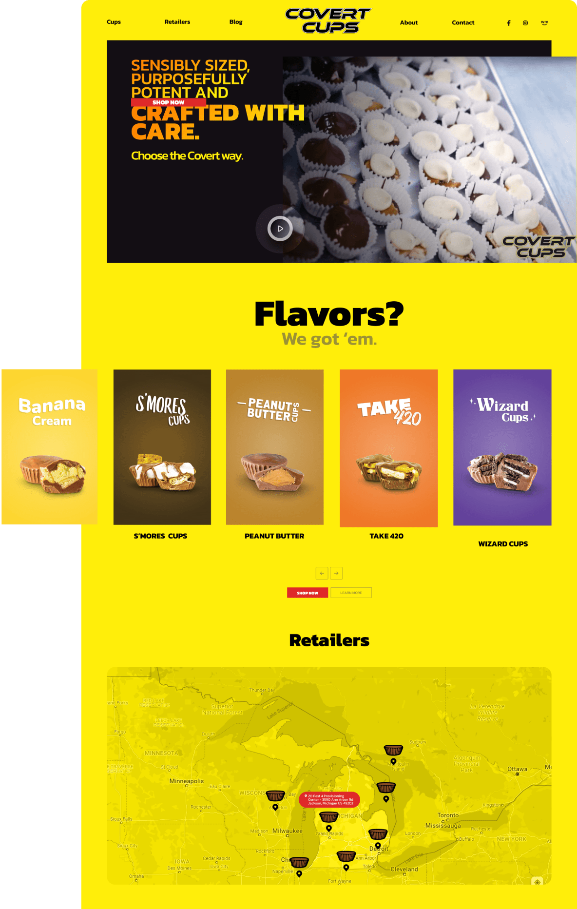 Screenshot of website design for Covert Cups