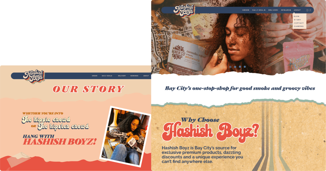 Desktop screens to show website design done for Hashish Boyz