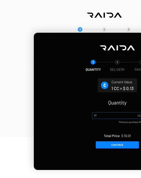Web design desktop screens for RAIDA buy flow