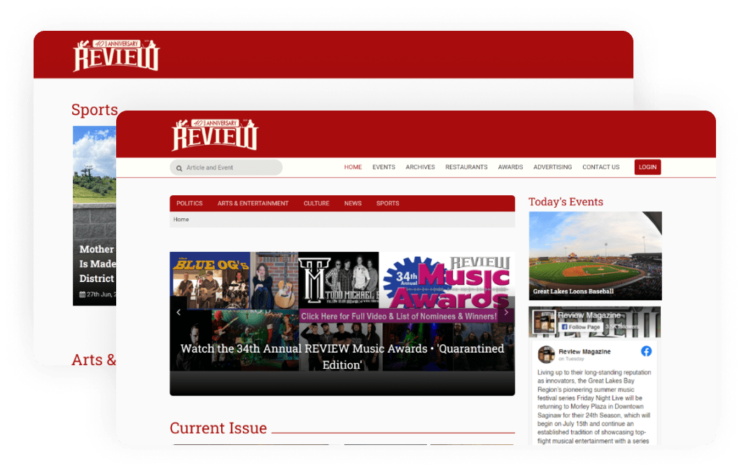 Desktop website design completed for Review Magazine